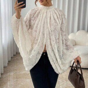 Apricot Casual Women's Textured Floral Print Batwing Sleeve Cover Up